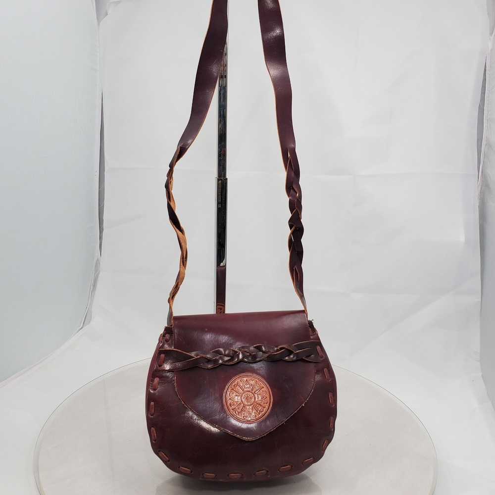 Vintage Wilsons Leather Burgundy Floral Tooled Crossbody Sm Whipstitch Bag Boho
